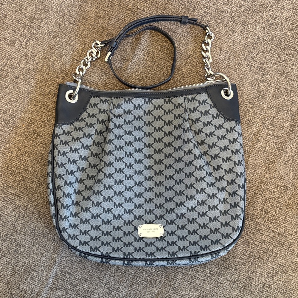 Michael Kors Navy and Gray MK Shoulder Bag